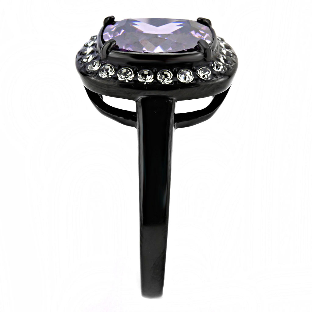 TK3512 - Stainless Steel Ring IP Black(Ion Plating) Women AAA Grade CZ Amethyst