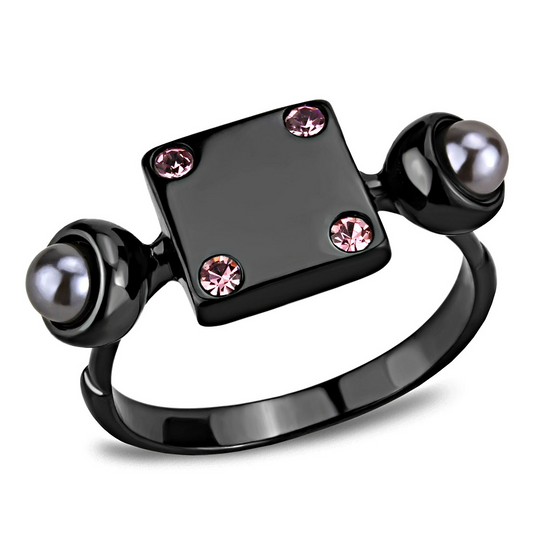 TK3513 - Stainless Steel Ring IP Light Black  (IP Gun) Women Synthetic Gray