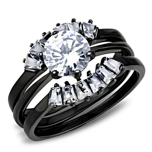 TK3514 - Stainless Steel Ring IP Black(Ion Plating) Women AAA Grade CZ Clear