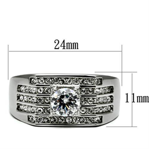 TK351 - Stainless Steel Ring High polished (no plating) Men AAA Grade CZ Clear