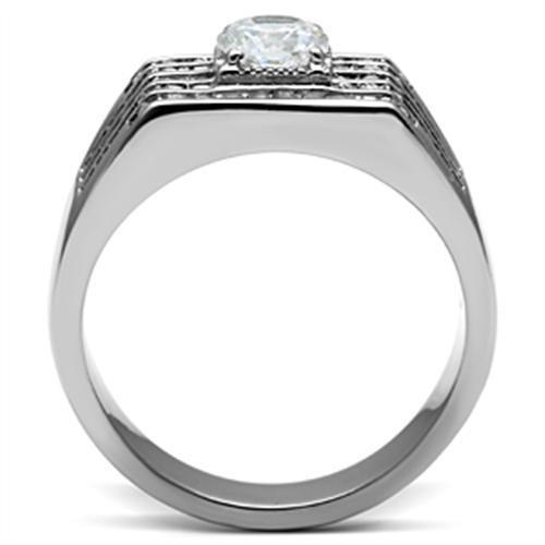 TK351 - Stainless Steel Ring High polished (no plating) Men AAA Grade CZ Clear