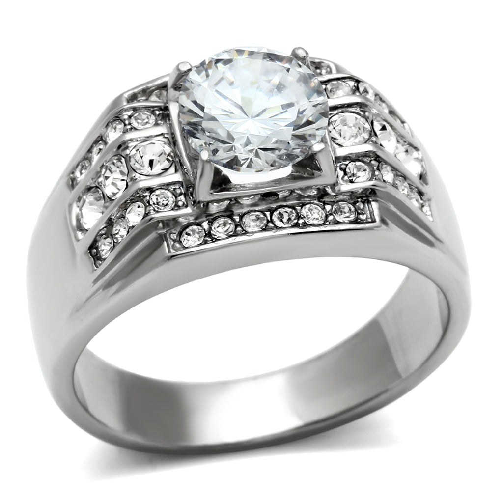 TK352 - Stainless Steel Ring High polished (no plating) Men AAA Grade CZ Clear