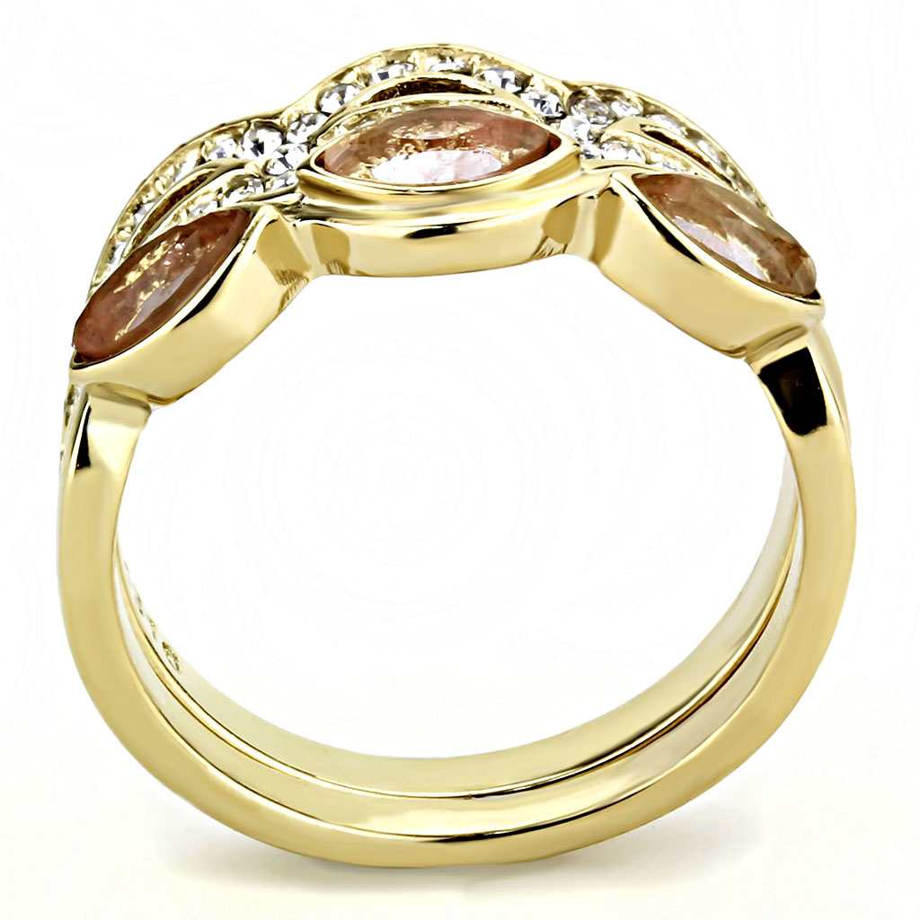 TK3521 - Stainless Steel Ring IP Gold(Ion Plating) Women Synthetic Light Peach