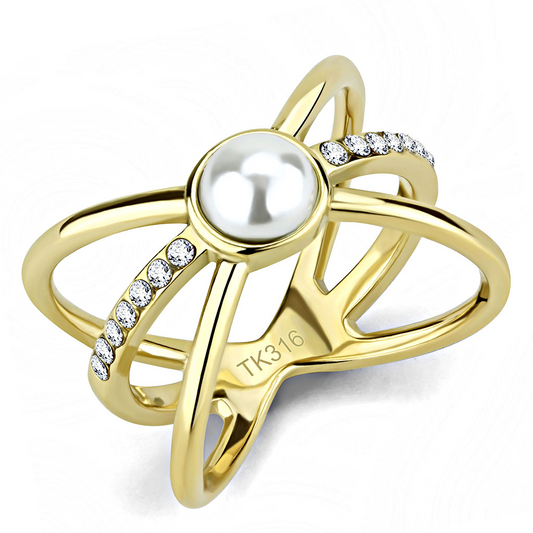 TK3522 - Stainless Steel Ring IP Gold(Ion Plating) Women Synthetic White