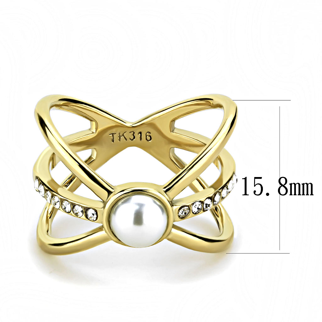 TK3522 - Stainless Steel Ring IP Gold(Ion Plating) Women Synthetic White