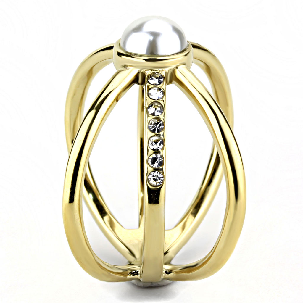 TK3522 - Stainless Steel Ring IP Gold(Ion Plating) Women Synthetic White