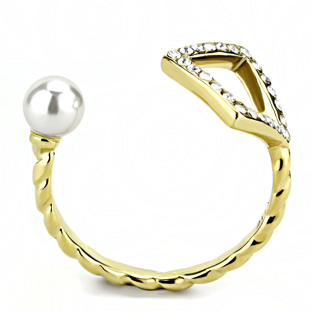 TK3523 - Stainless Steel Ring IP Gold(Ion Plating) Women Synthetic White