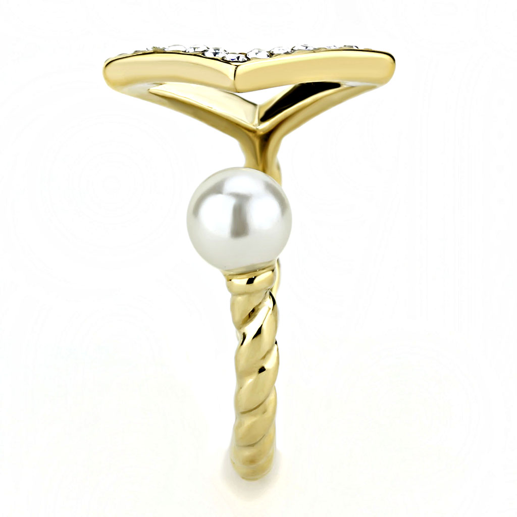 TK3523 - Stainless Steel Ring IP Gold(Ion Plating) Women Synthetic White