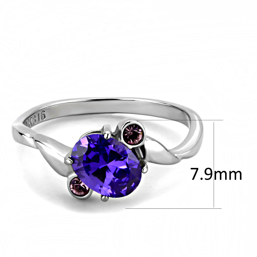 TK3525 - Stainless Steel Ring High polished (no plating) Women AAA Grade CZ Tanzanite