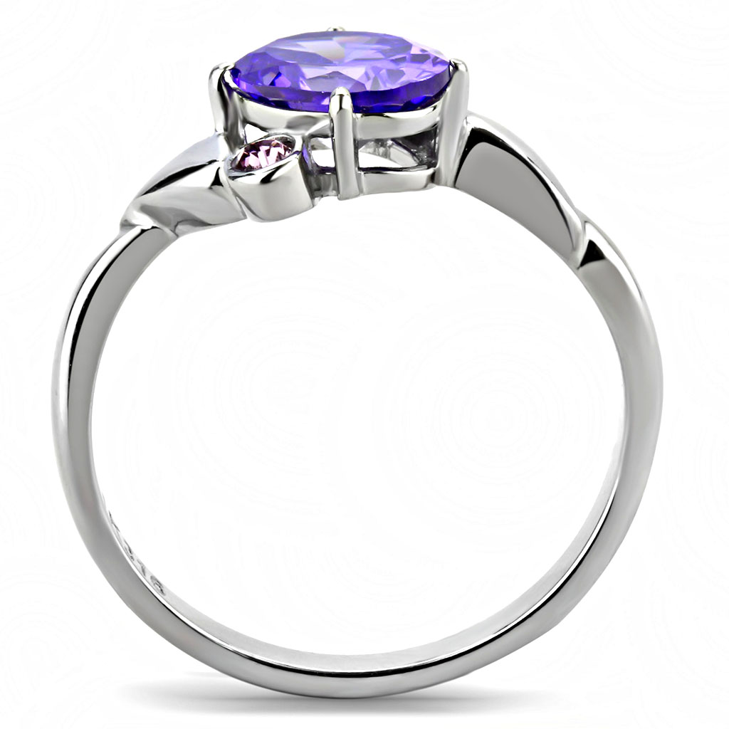 TK3525 - Stainless Steel Ring High polished (no plating) Women AAA Grade CZ Tanzanite