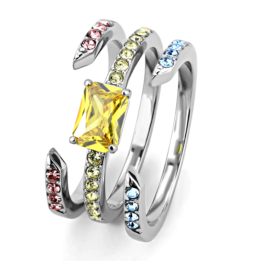 TK3526 - Stainless Steel Ring High polished (no plating) Women AAA Grade CZ Topaz