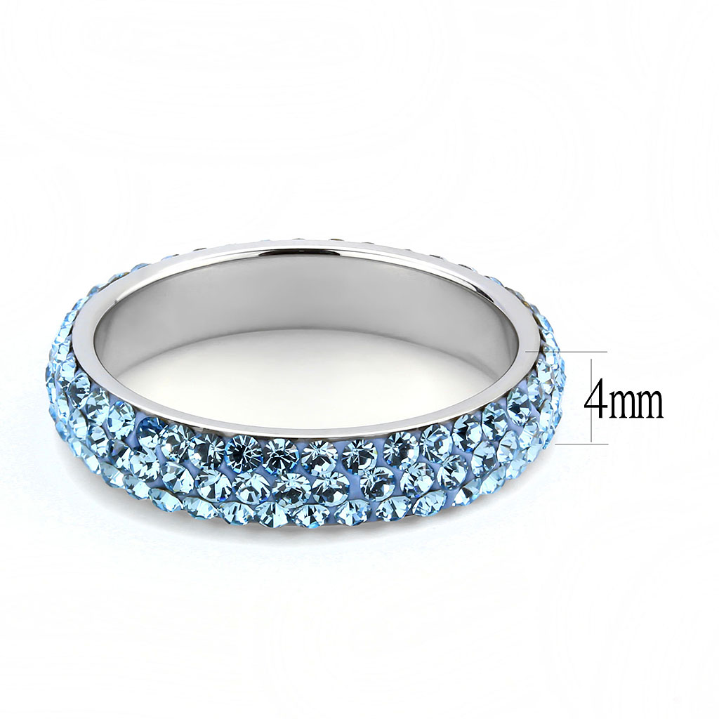 TK3535 - Stainless Steel Ring High polished (no plating) Women Top Grade Crystal Sea Blue