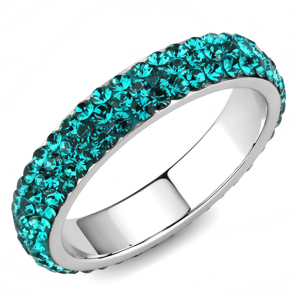 TK3538 - Stainless Steel Ring High polished (no plating) Women Top Grade Crystal Blue Zircon