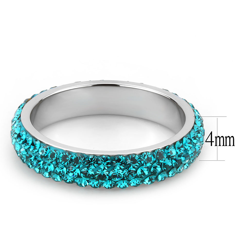 TK3538 - Stainless Steel Ring High polished (no plating) Women Top Grade Crystal Blue Zircon