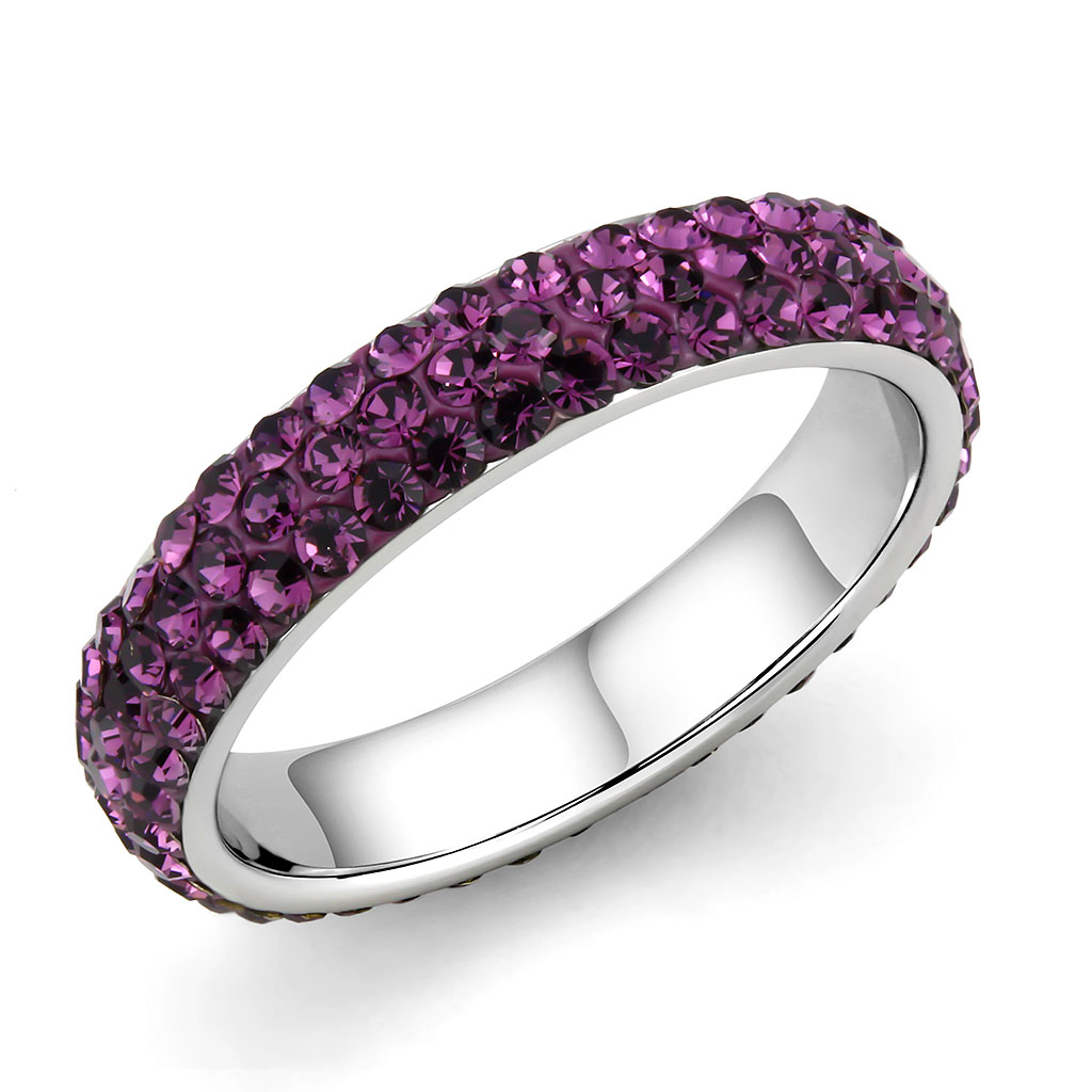 TK3541 - Stainless Steel Ring High polished (no plating) Women Top Grade Crystal Amethyst