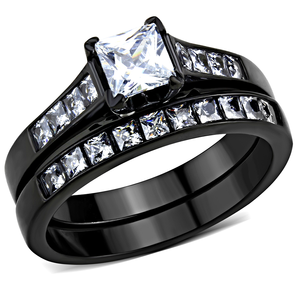 TK3555 - Stainless Steel Ring IP Black(Ion Plating) Women AAA Grade CZ Clear