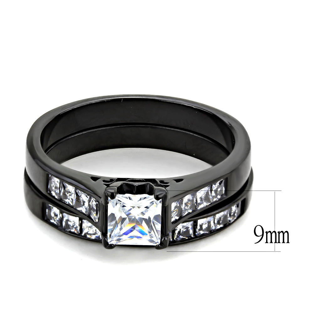 TK3555 - Stainless Steel Ring IP Black(Ion Plating) Women AAA Grade CZ Clear