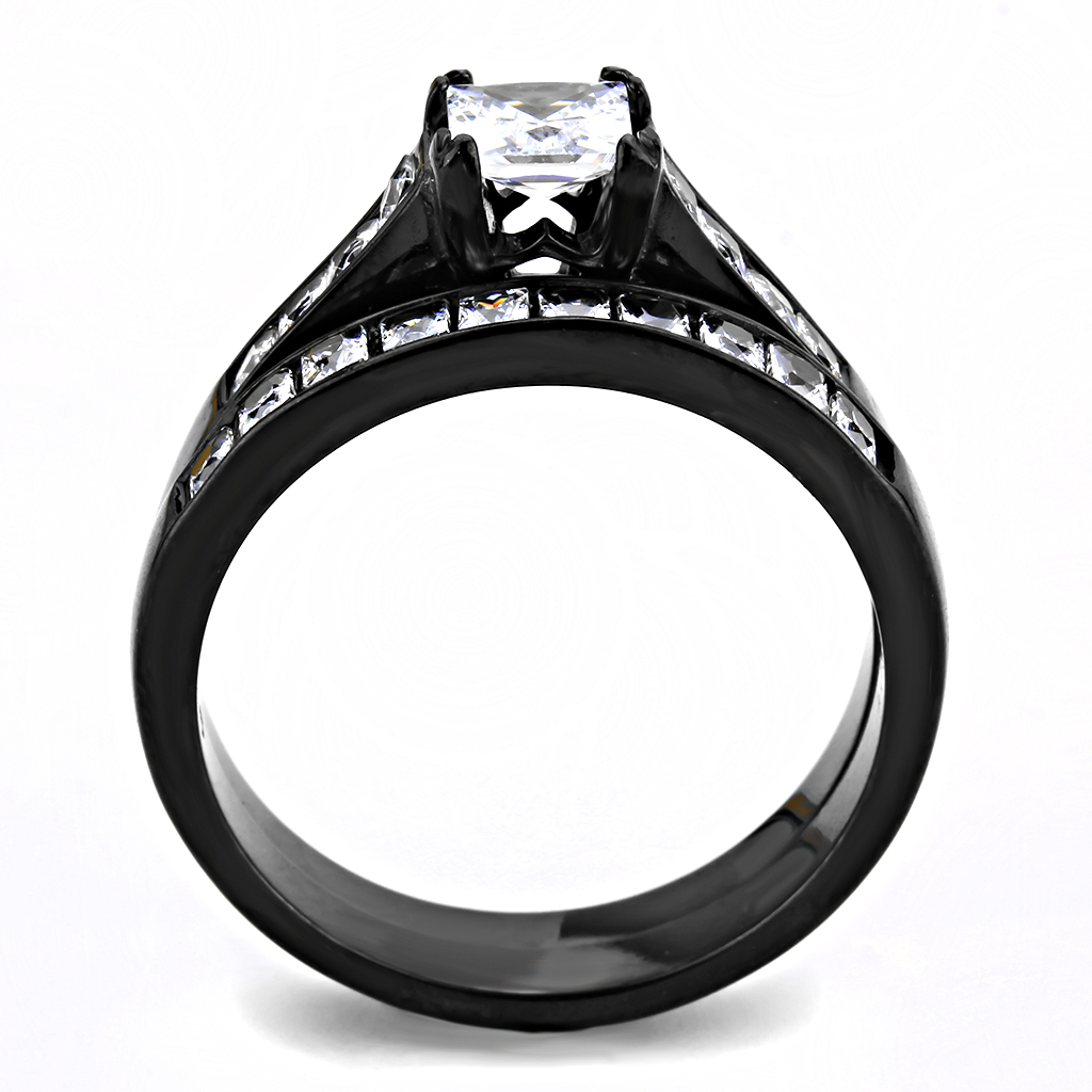 TK3555 - Stainless Steel Ring IP Black(Ion Plating) Women AAA Grade CZ Clear