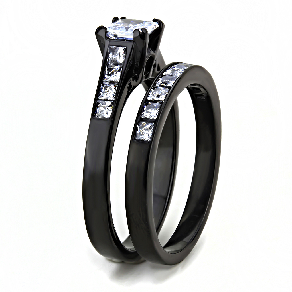 TK3555 - Stainless Steel Ring IP Black(Ion Plating) Women AAA Grade CZ Clear