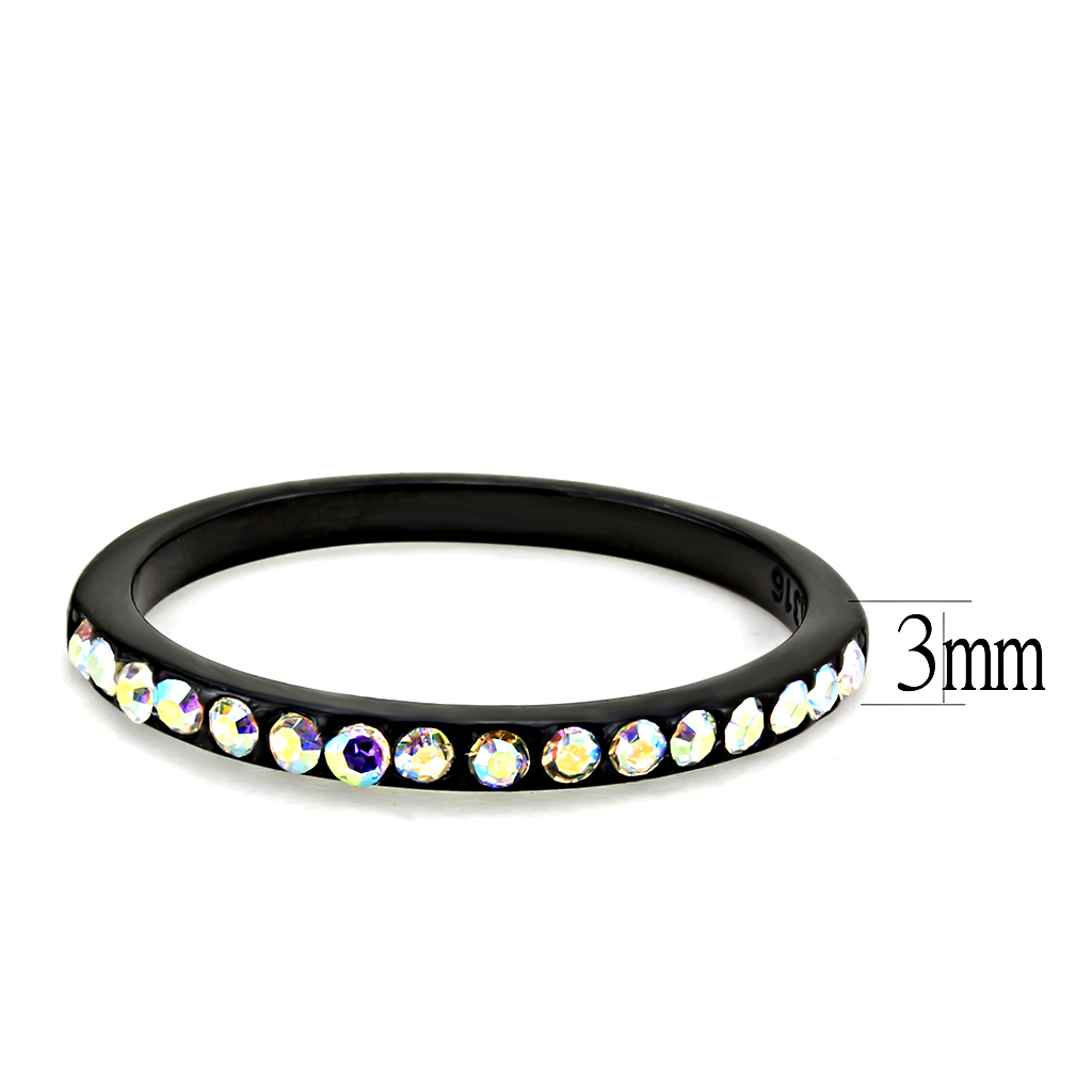 TK3556 - Stainless Steel Ring IP Black(Ion Plating) Women Top Grade Crystal Aurora Borealis (Rainbow Effect)