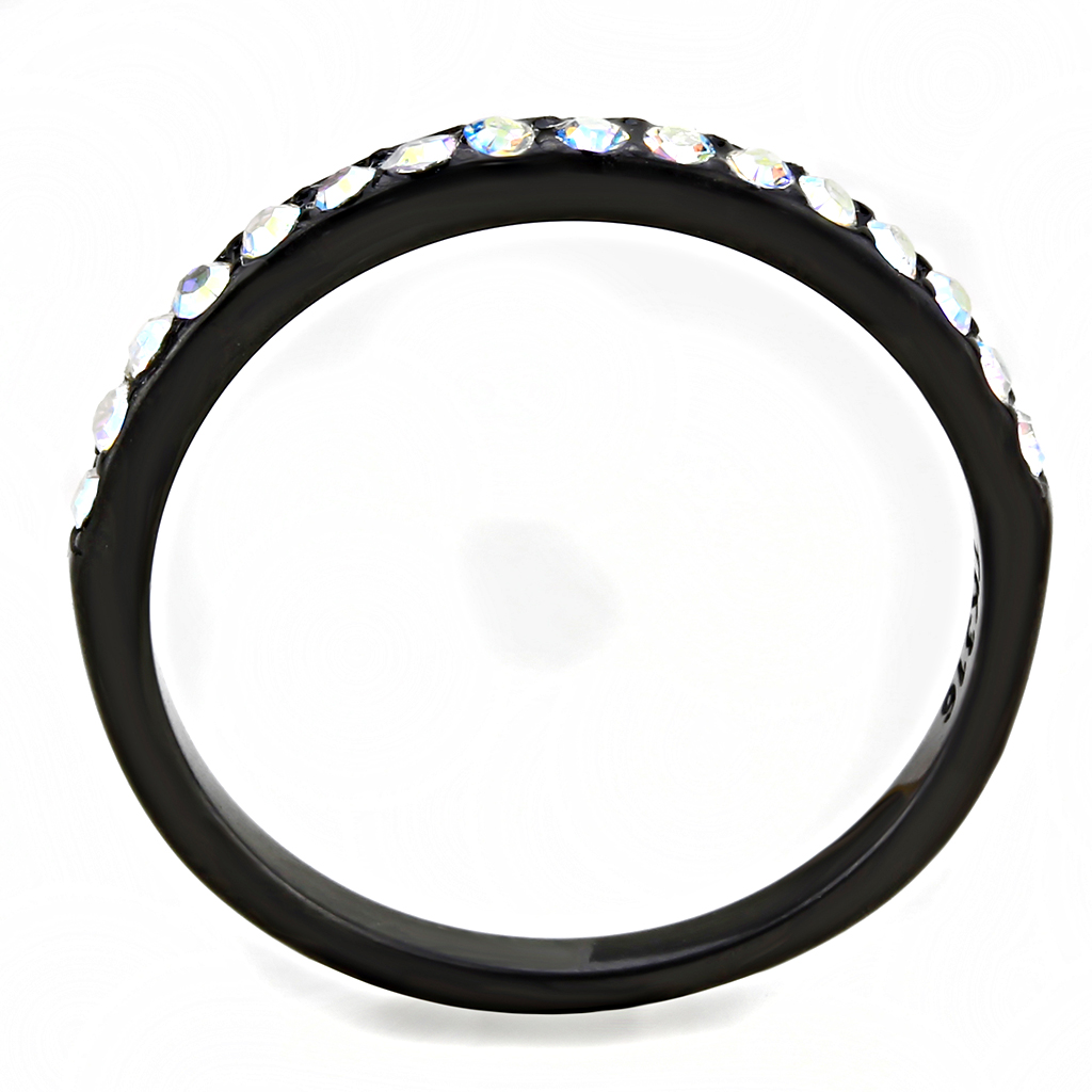 TK3556 - Stainless Steel Ring IP Black(Ion Plating) Women Top Grade Crystal Aurora Borealis (Rainbow Effect)