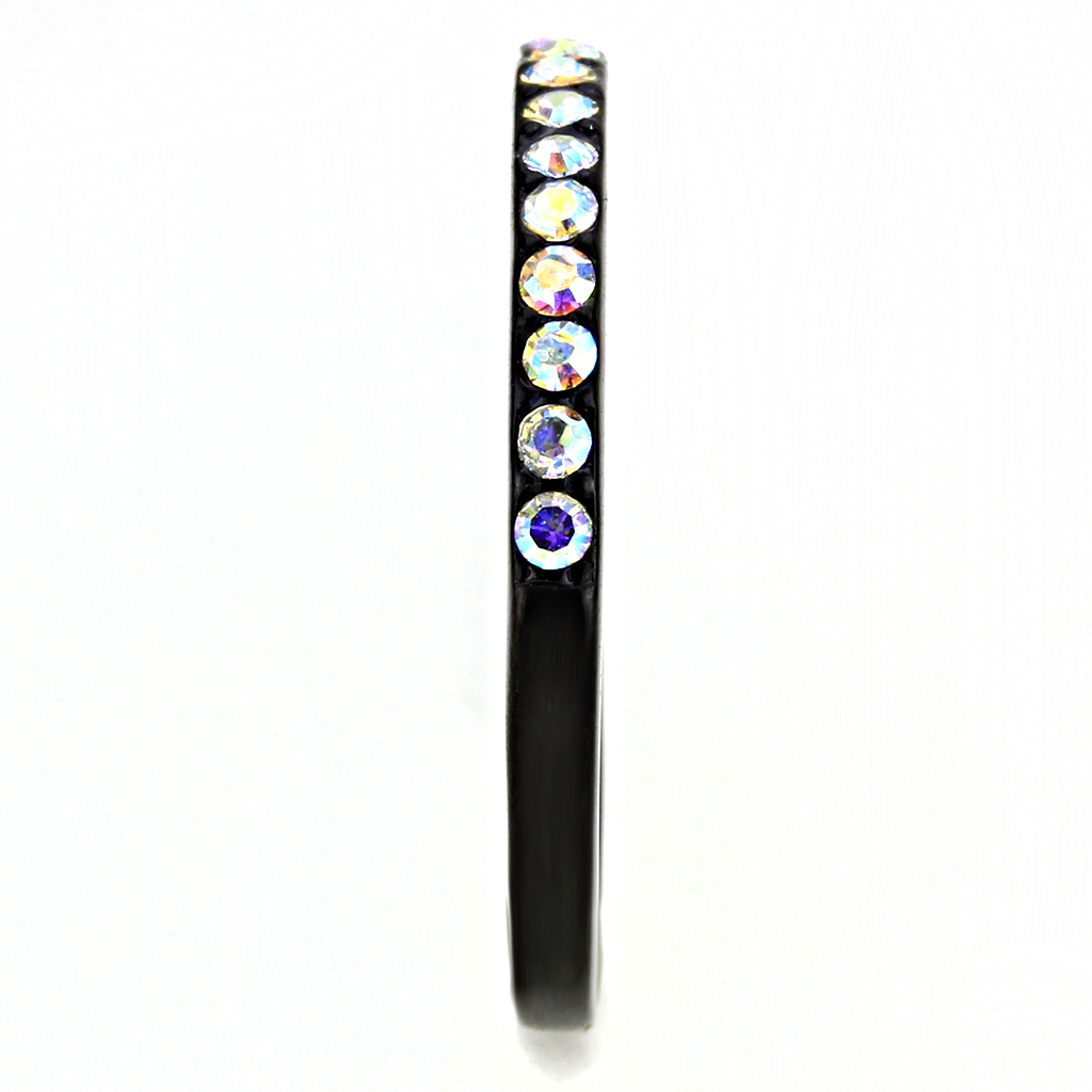 TK3556 - Stainless Steel Ring IP Black(Ion Plating) Women Top Grade Crystal Aurora Borealis (Rainbow Effect)