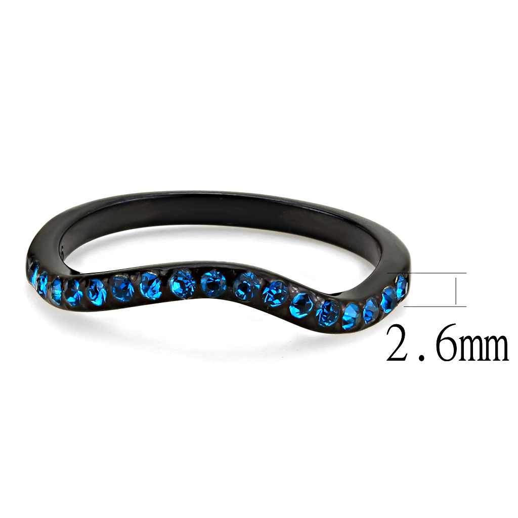 TK3557 - Stainless Steel Ring IP Black(Ion Plating) Women Top Grade Crystal Blue Zircon