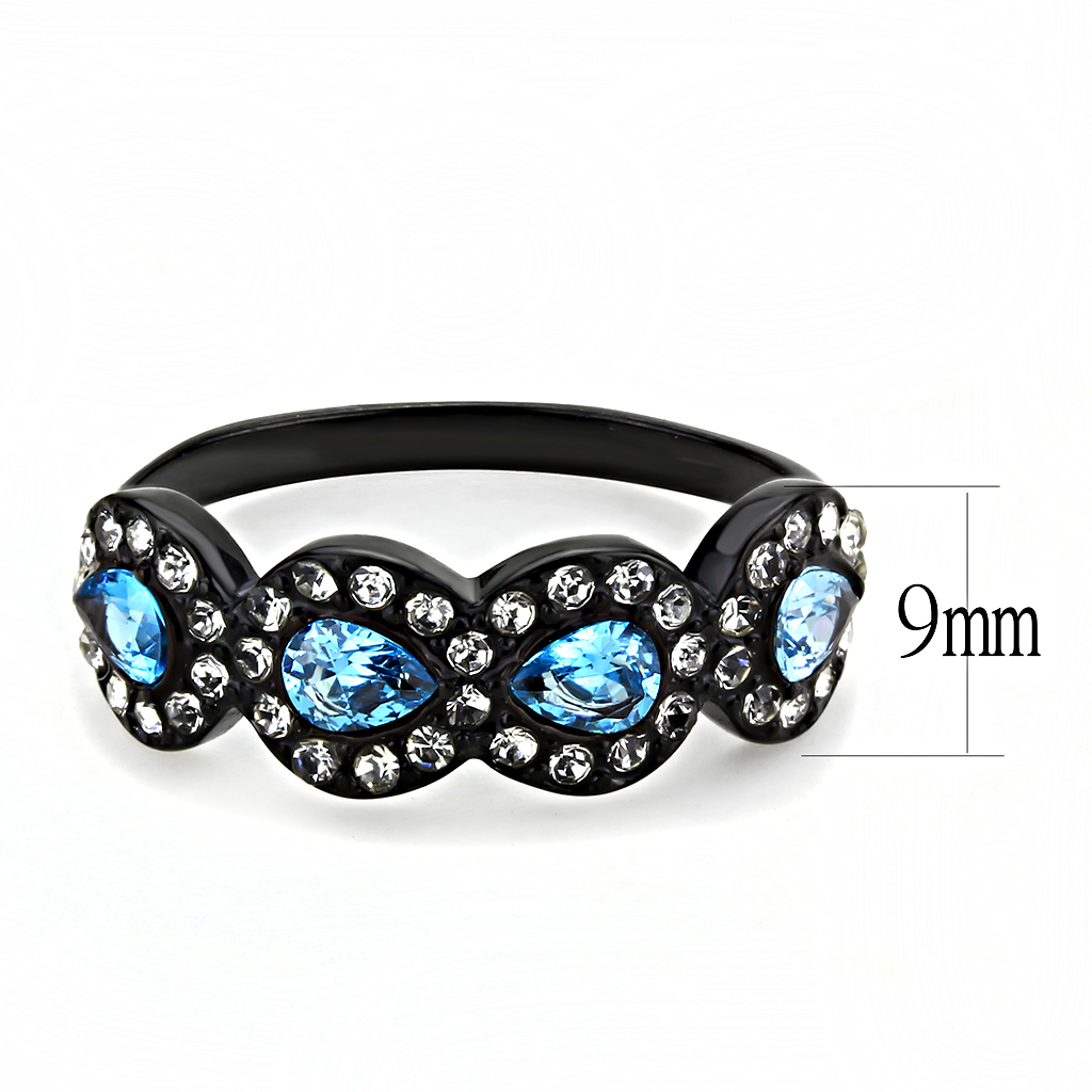 TK3559 - Stainless Steel Ring IP Black(Ion Plating) Women AAA Grade CZ Sea Blue