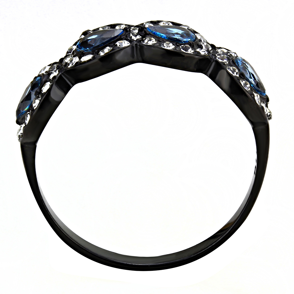 TK3559 - Stainless Steel Ring IP Black(Ion Plating) Women AAA Grade CZ Sea Blue