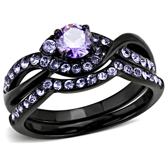 TK3560 - Stainless Steel Ring IP Black(Ion Plating) Women AAA Grade CZ Amethyst