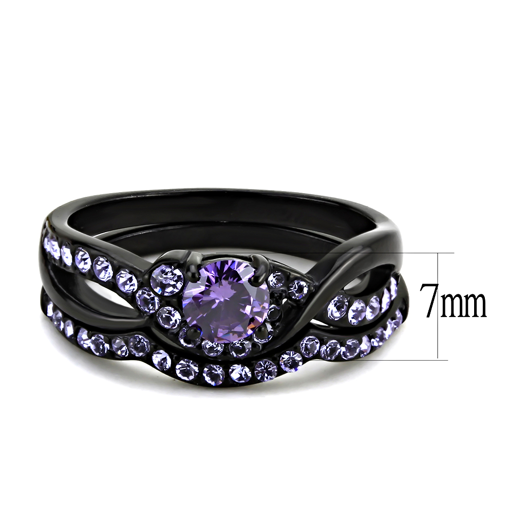 TK3560 - Stainless Steel Ring IP Black(Ion Plating) Women AAA Grade CZ Amethyst