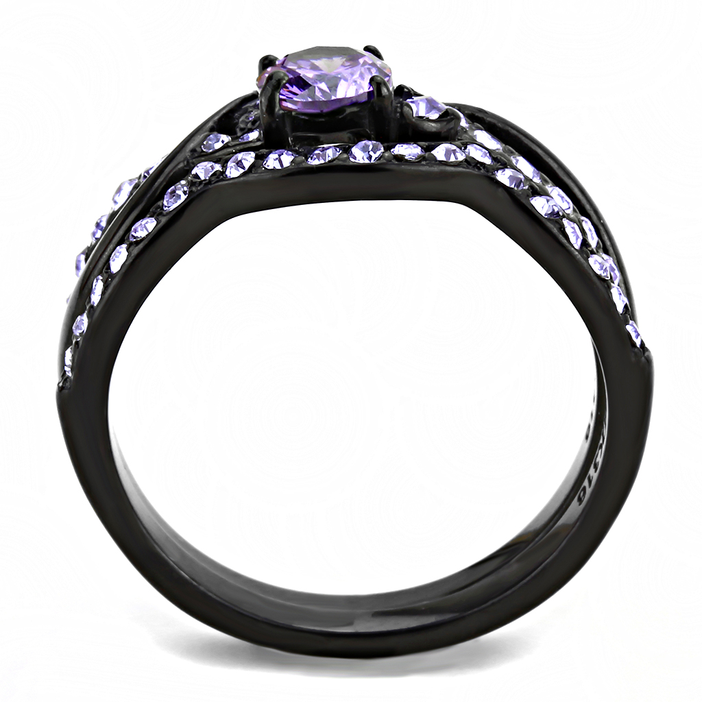 TK3560 - Stainless Steel Ring IP Black(Ion Plating) Women AAA Grade CZ Amethyst