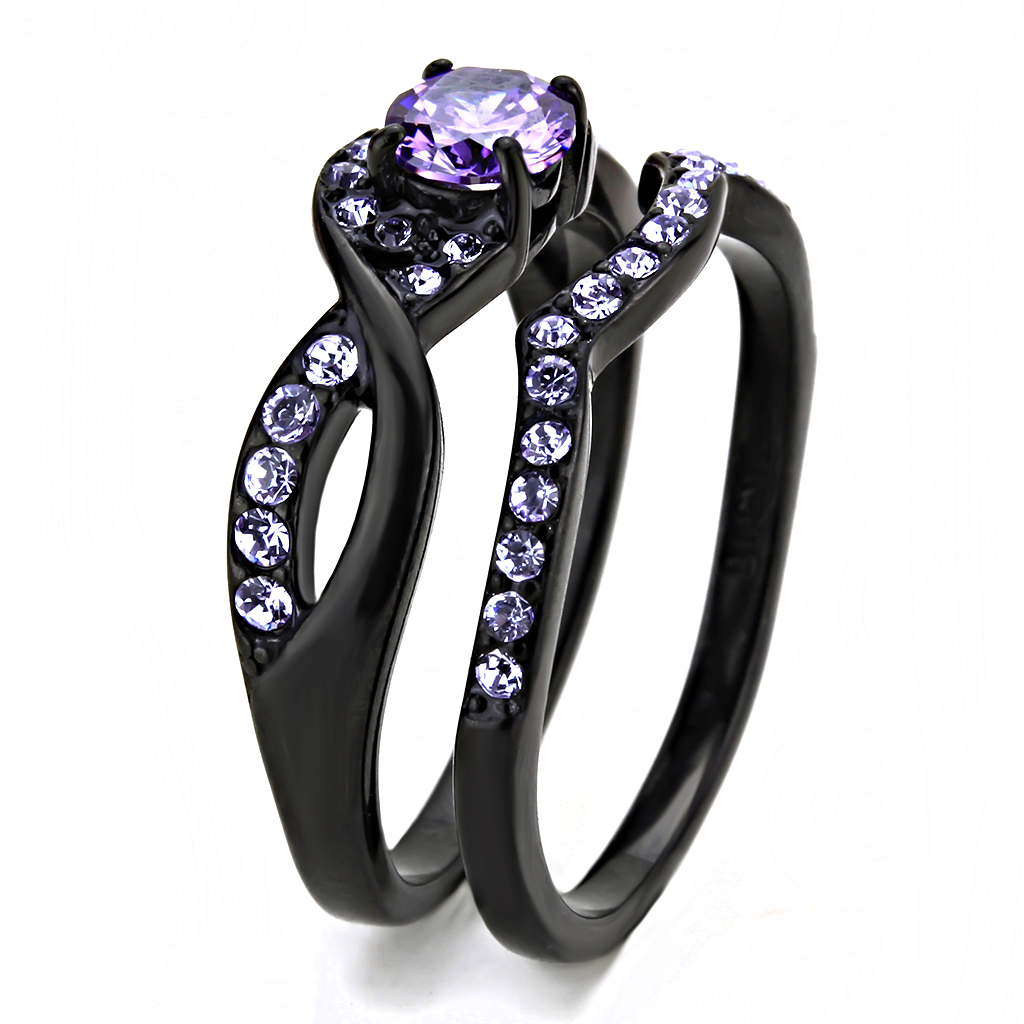 TK3560 - Stainless Steel Ring IP Black(Ion Plating) Women AAA Grade CZ Amethyst