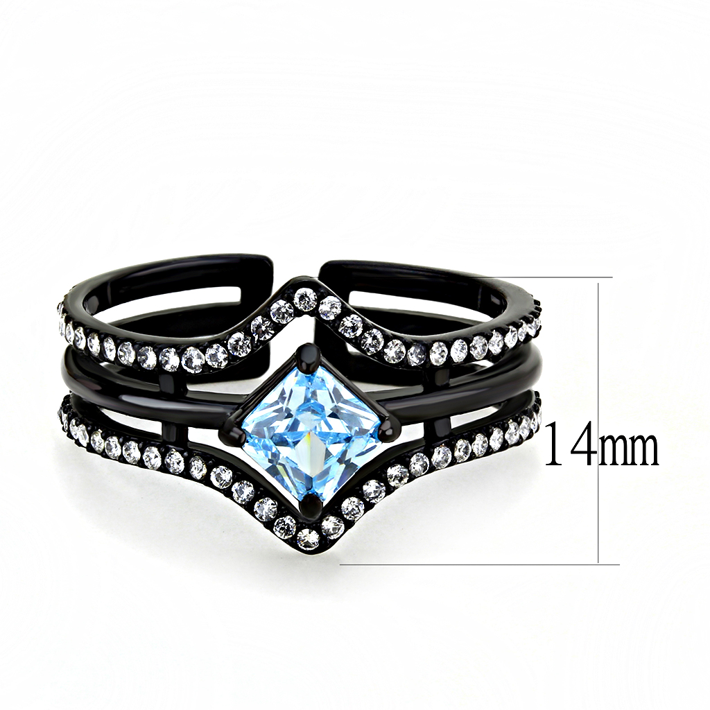 TK3562 - Stainless Steel Ring IP Black(Ion Plating) Women AAA Grade CZ Sea Blue