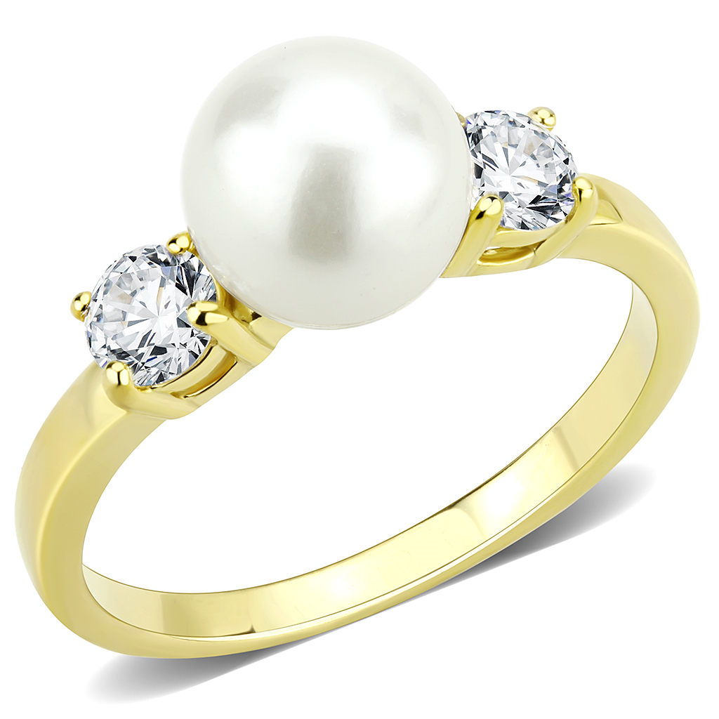 TK3567 - Stainless Steel Ring IP Gold(Ion Plating) Women Synthetic White