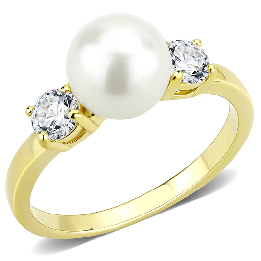 TK3567 - Stainless Steel Ring IP Gold(Ion Plating) Women Synthetic White