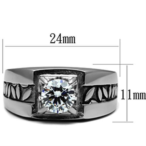 TK356 - Stainless Steel Ring High polished (no plating) Men AAA Grade CZ Clear