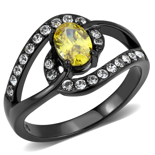 TK3571 - Stainless Steel Ring IP Black(Ion Plating) Women AAA Grade CZ Topaz