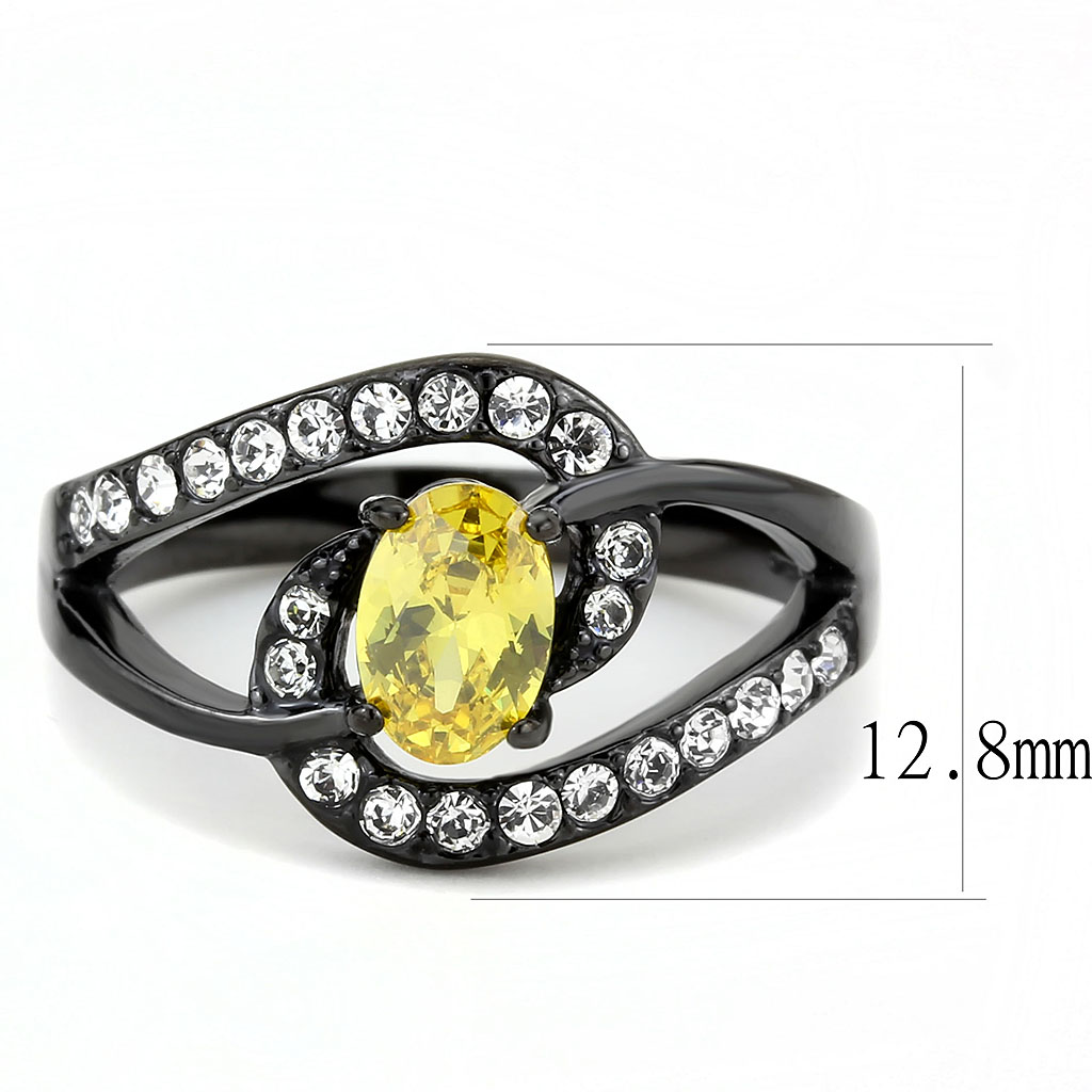 TK3571 - Stainless Steel Ring IP Black(Ion Plating) Women AAA Grade CZ Topaz