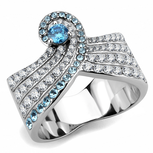 TK3572 - Stainless Steel Ring No Plating Women AAA Grade CZ Sea Blue