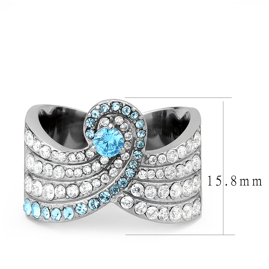 TK3572 - Stainless Steel Ring No Plating Women AAA Grade CZ Sea Blue