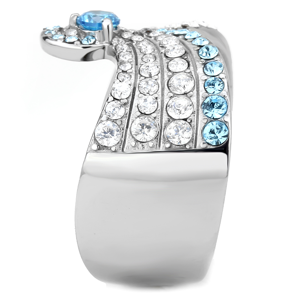 TK3572 - Stainless Steel Ring No Plating Women AAA Grade CZ Sea Blue