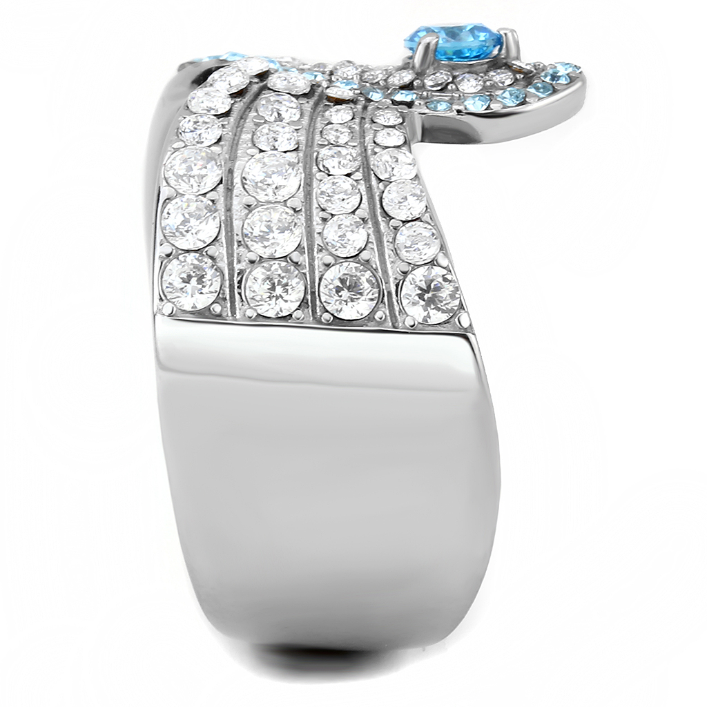 TK3572 - Stainless Steel Ring No Plating Women AAA Grade CZ Sea Blue