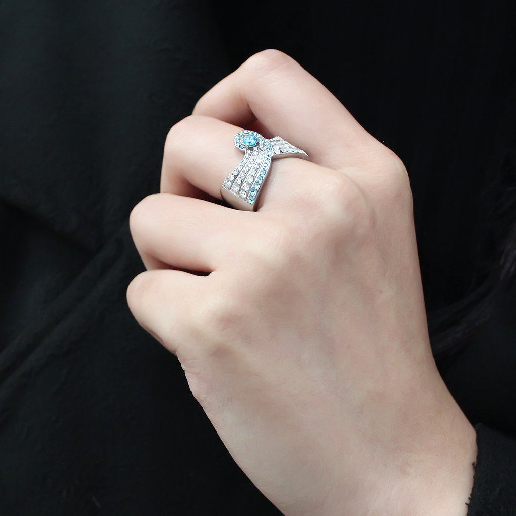 TK3572 - Stainless Steel Ring No Plating Women AAA Grade CZ Sea Blue