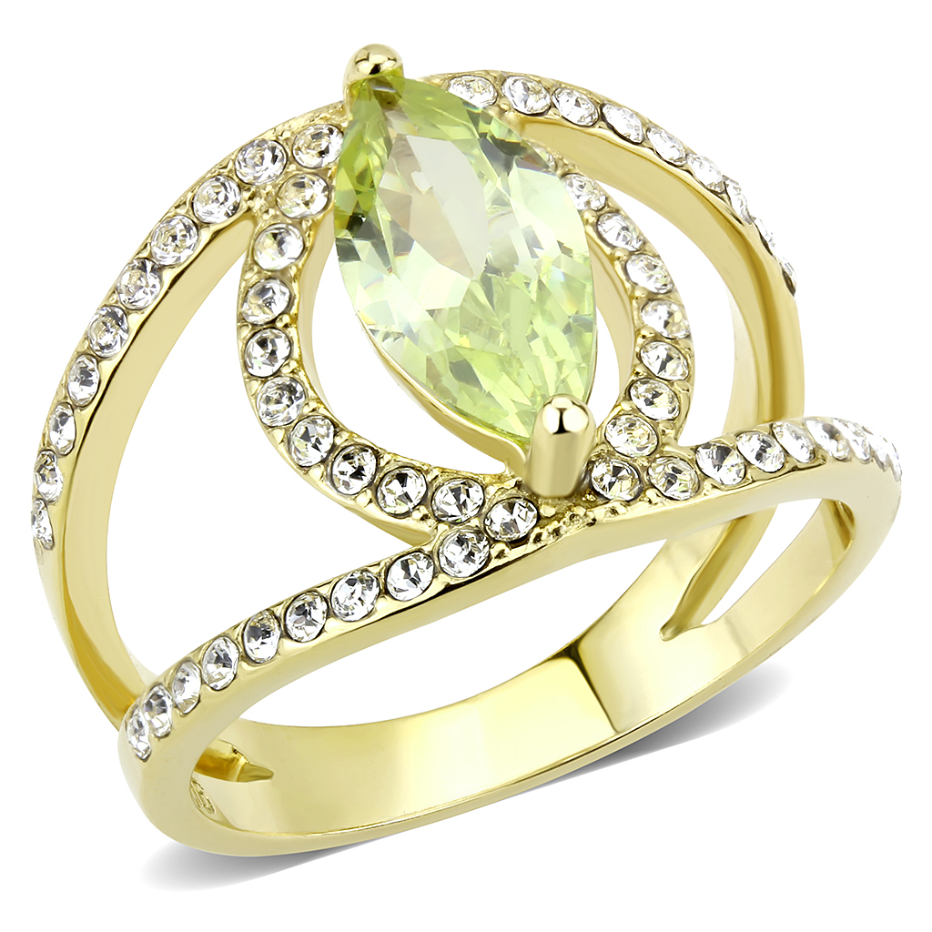 TK3578 - Stainless Steel Ring IP Gold(Ion Plating) Women AAA Grade CZ Apple Green color