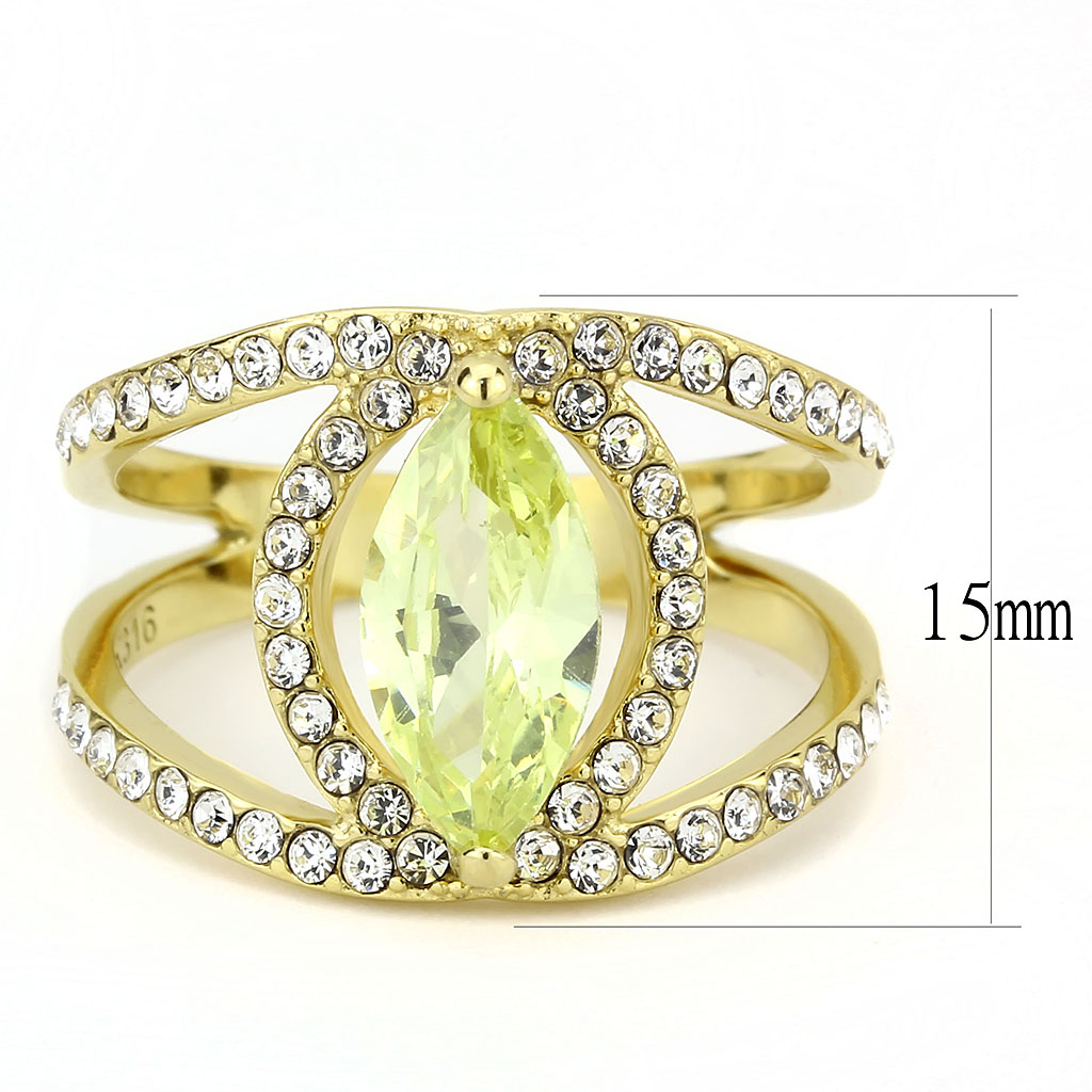 TK3578 - Stainless Steel Ring IP Gold(Ion Plating) Women AAA Grade CZ Apple Green color