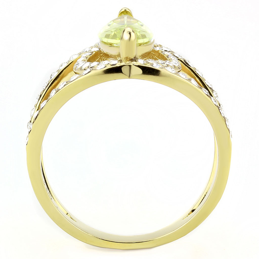 TK3578 - Stainless Steel Ring IP Gold(Ion Plating) Women AAA Grade CZ Apple Green color