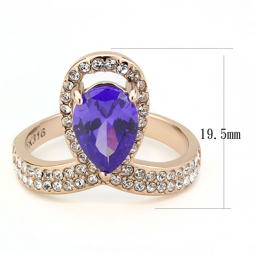 TK3589 - Stainless Steel Ring IP Rose Gold(Ion Plating) Women AAA Grade CZ Tanzanite