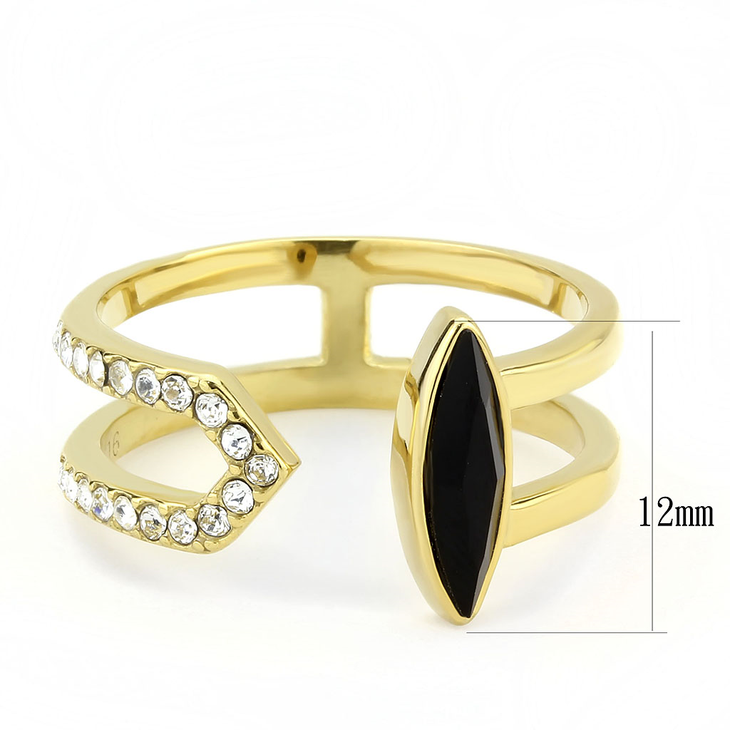 TK3591 - Stainless Steel Ring IP Gold(Ion Plating) Women Top Grade Crystal Jet