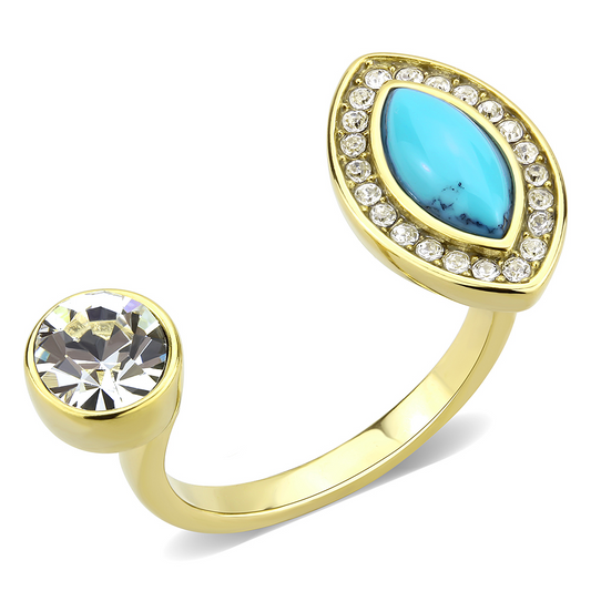 TK3592 - Stainless Steel Ring IP Gold(Ion Plating) Women Synthetic Turquoise